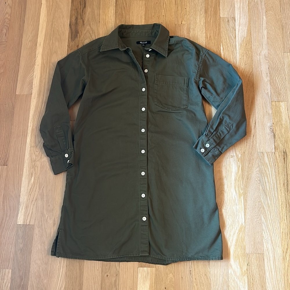 Madewell Mini Shirtdress Longsleeve Button Down with Pockets Green Women Size XS - Picture 2 of 14